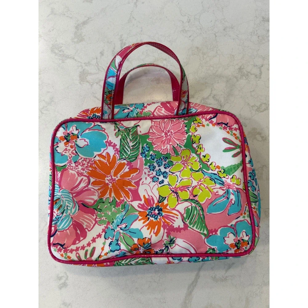 Lilly Pulitzer for Target Floral Makeup Bag Pink Trim Cosmetic Case Travel Bag
